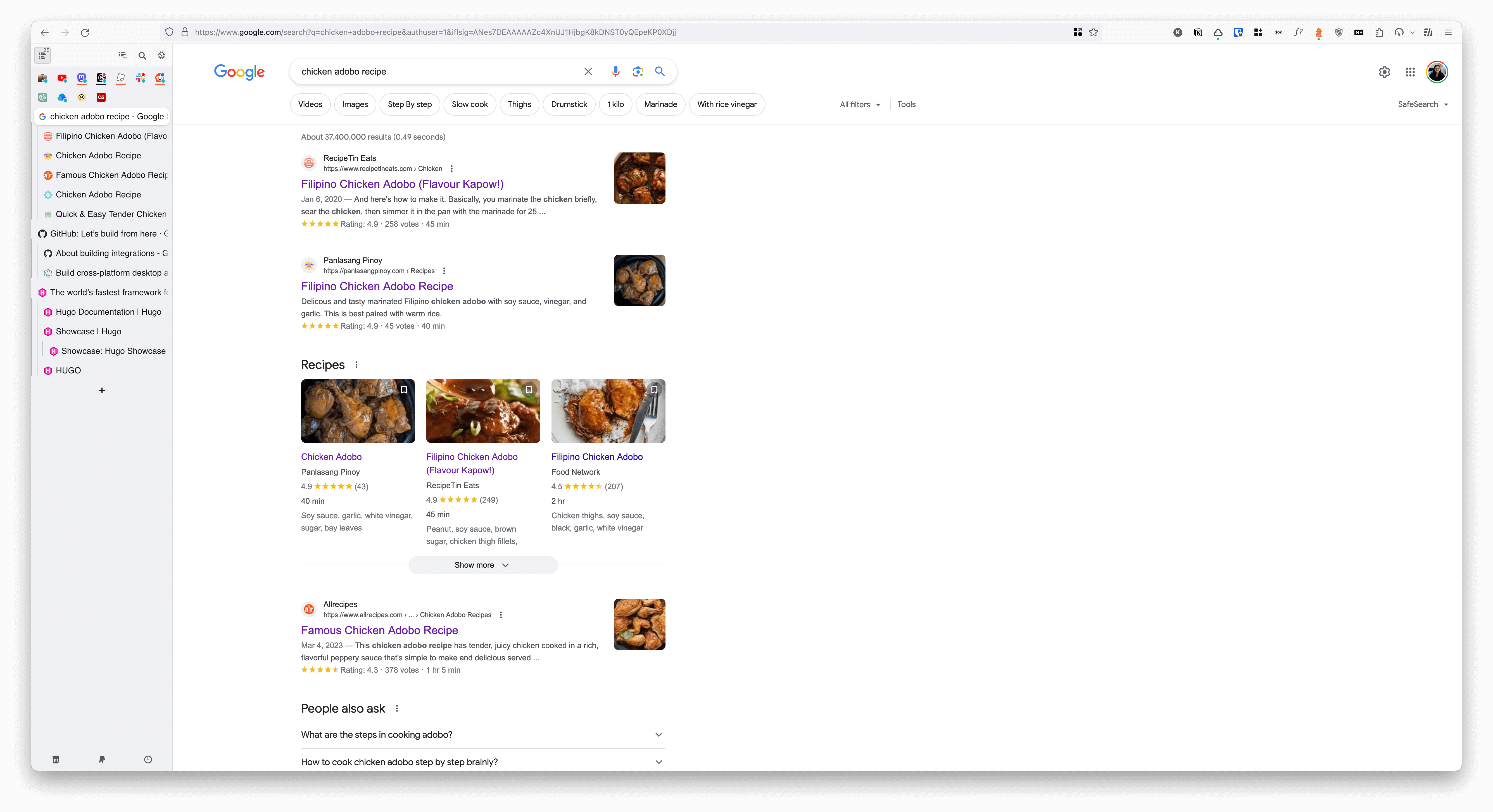 Firefox with Sidebery sidebar extension