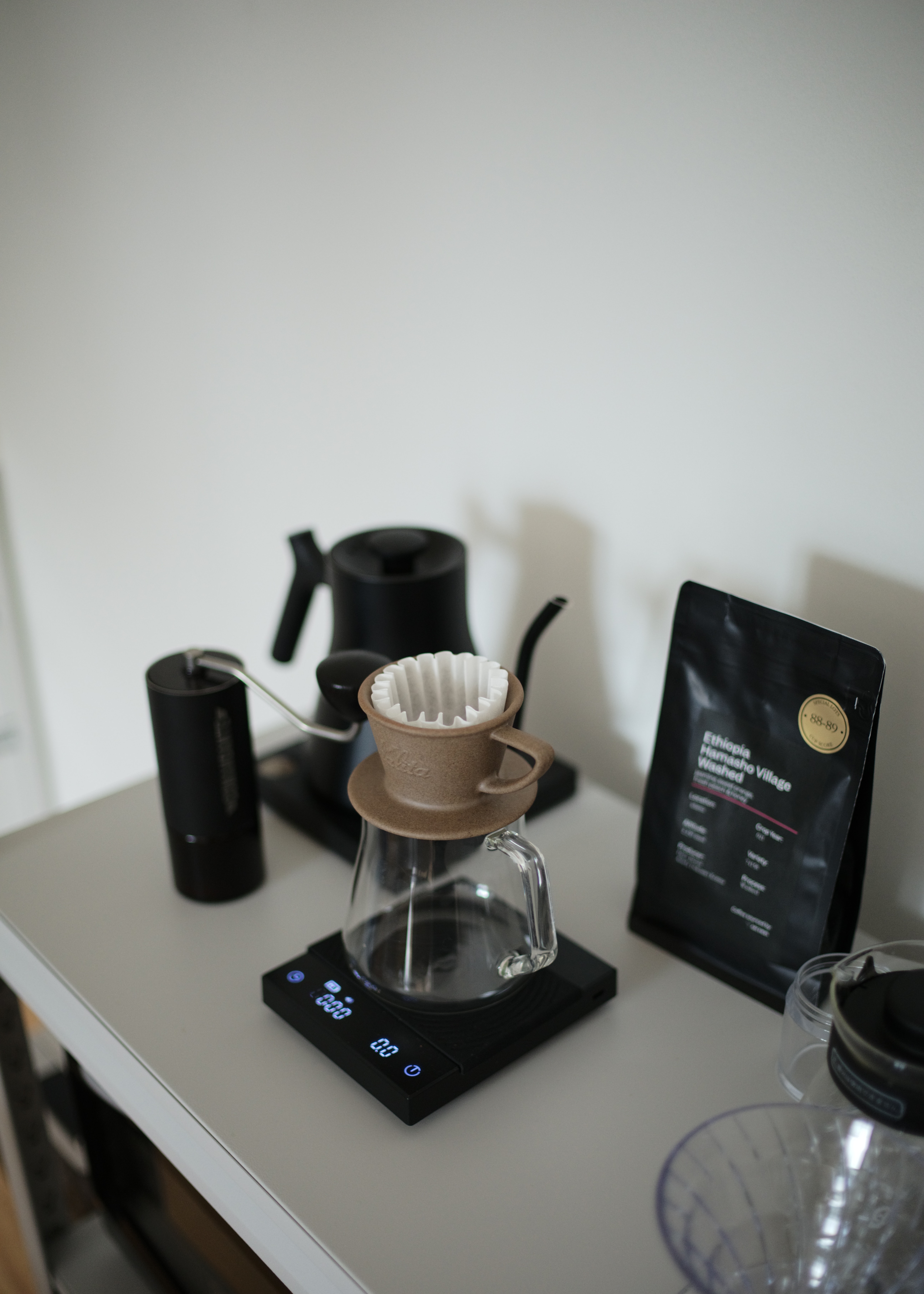 Coffee bar setup featuring Kalita Sagan Dripper